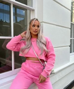 Public Desire UK KAIIA CLOTHING Oversized Cropped Sweat Pink