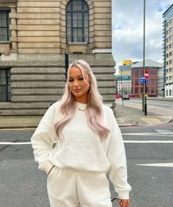 Public Desire UK Tonal Embroidery Sweatshirt Ecru