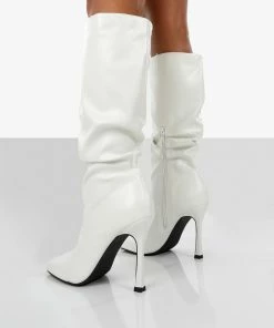 Public Desire UK NEW IN Iris White Pointed Toe Stiletto Heel Knee High Boots