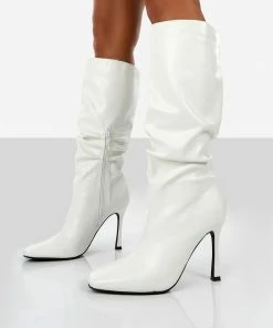 Public Desire UK NEW IN Iris White Pointed Toe Stiletto Heel Knee High Boots