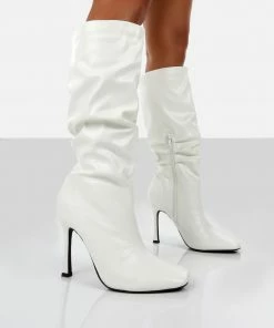 Public Desire UK NEW IN Iris White Pointed Toe Stiletto Heel Knee High Boots