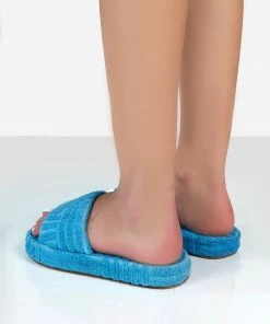 Public Desire UK Juicy Blue Terry Towelling Slider Slippers