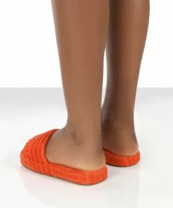Public Desire UK Gifts Juicy Orange Terry Towelling Slider Slippers