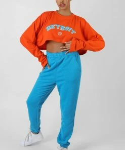 Public Desire UK KAIIA CLOTHING Detroit Super Cropped Long Sleeve T-Shirt Orange