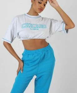 Public Desire UK Chicago Elasticated Hem Cropped T-Shirt Oatmeal Marl KAIIA CLOTHING