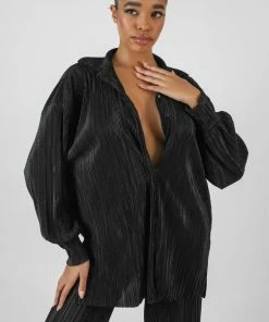 Public Desire UK Oversized Plisse Shirt Black KAIIA CLOTHING 9 Public Desire UK Oversized Plisse Shirt Black KAIIA CLOTHING