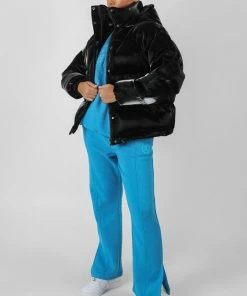 Public Desire UK High Shine Holographic Oversized Puffer Black KAIIA CLOTHING