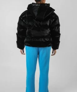 Public Desire UK High Shine Holographic Oversized Puffer Black KAIIA CLOTHING