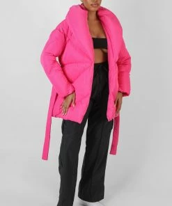 Public Desire UK KAIIA CLOTHING Belted Pink Puffer Pink