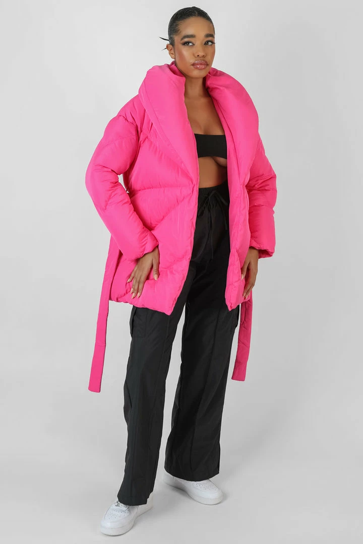 Public Desire UK KAIIA CLOTHING Belted Pink Puffer Pink 1 Public Desire UK KAIIA CLOTHING Belted Pink Puffer Pink
