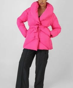Public Desire UK KAIIA CLOTHING Belted Pink Puffer Pink