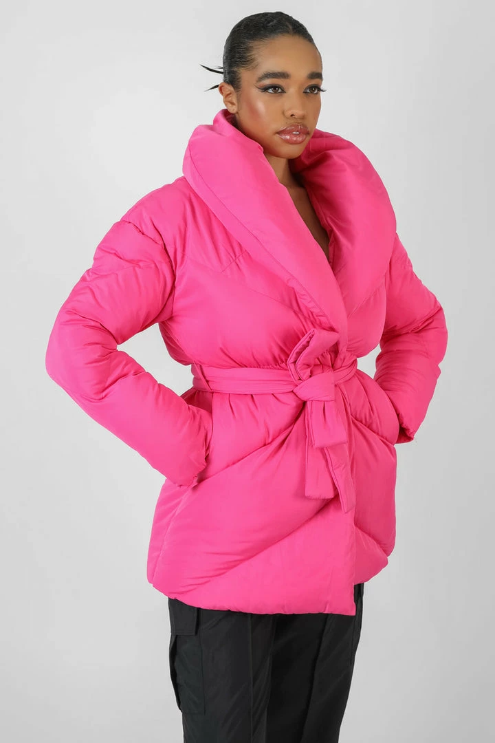 Public Desire UK KAIIA CLOTHING Belted Pink Puffer Pink 4 Public Desire UK KAIIA CLOTHING Belted Pink Puffer Pink