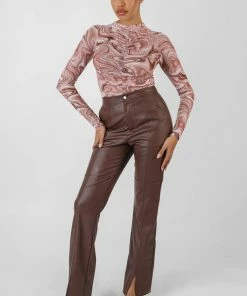 Public Desire UK Printed Mesh High Neck Bodysuit Brown