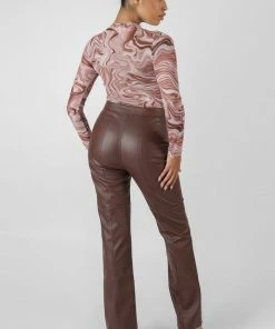 Public Desire UK Printed Mesh High Neck Bodysuit Brown