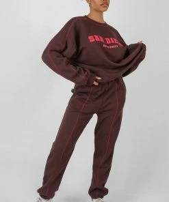 Public Desire UK Contrast Stitch 90'S Joggers Aubergine