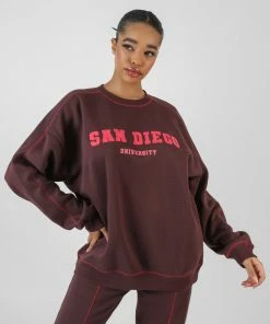 Public Desire UK KAIIA CLOTHING San Diego Contrast Stitch Sweatshirt Aubergine