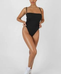 Public Desire UK KAIIA CLOTHING Square Neck Ribbed Bodysuit Black
