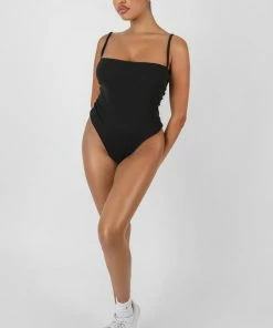 Public Desire UK KAIIA CLOTHING Square Neck Ribbed Bodysuit Black