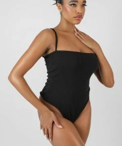 Public Desire UK KAIIA CLOTHING Square Neck Ribbed Bodysuit Black