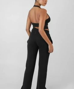 Public Desire UK Super Cropped Halter Neck Ribbed Crop Top Black KAIIA CLOTHING