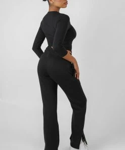 Public Desire UK Button Front Long Sleeve Crop Top Black