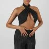 Public Desire UK KAIIA CLOTHING Plisse Wrap Underbust Top Black