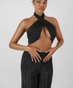 Public Desire UK KAIIA CLOTHING Plisse Wrap Underbust Top Black