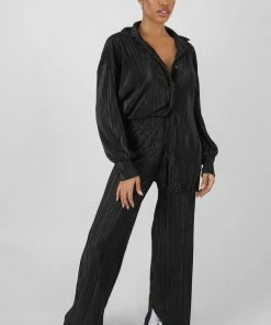 Public Desire UK Oversized Plisse Shirt Black KAIIA CLOTHING