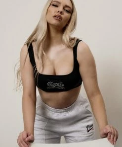 Public Desire UK Varsity Embroidery Crop Top Black KAIIA CLOTHING