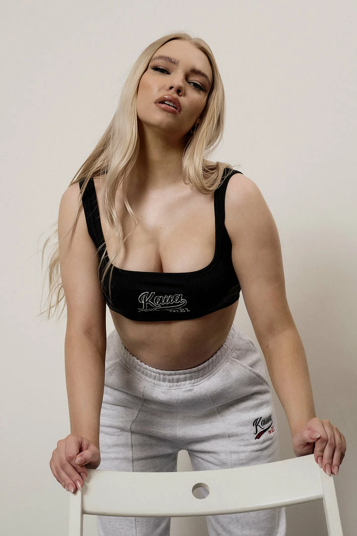 Public Desire UK Varsity Embroidery Crop Top Black KAIIA CLOTHING 1 Public Desire UK Varsity Embroidery Crop Top Black KAIIA CLOTHING