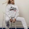 Public Desire UK Varsity Embroidery Oversized Hoodie Oatmeal Marl KAIIA CLOTHING