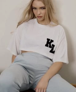 Public Desire UK Varsity Super Cropped T-Shirt White
