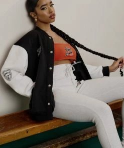 Public Desire UK Varsity Embroidery Tie Waist Legging Oatmeal Marl