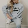 Public Desire UK Varsity Embroidery Sweatshirt Ice Blue KAIIA CLOTHING