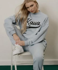 Public Desire UK Varsity Embroidery Sweatshirt Ice Blue KAIIA CLOTHING