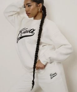 Public Desire UK Varsity Embroidery 90'S Joggers Ecru