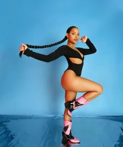 Public Desire UK Twist Bust Waist Cutout Bodysuit Black KAIIA CLOTHING