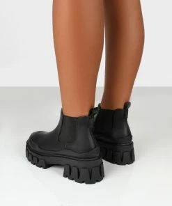 Public Desire UK Ankle Boots KAYA BLACK PU CHUNKY SOLE CHELSEA BOOTS