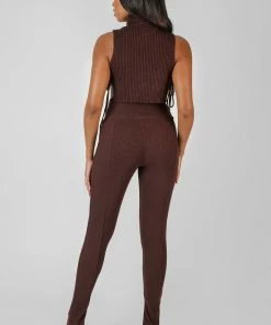 Public Desire UK Split Hem Ribbed Legging Chocolate