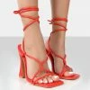Public Desire UK Back In Stock LORI ORANGE STRAPPY LACE UP SQUARE TOE HEELS