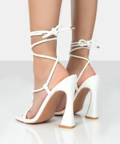 Public Desire UK Lori White Strappy Lace Up Square Toe Heels
