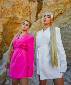 Public Desire UK WRAP BELT BLAZER DRESS WHITE