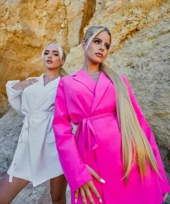 Public Desire UK Wrap Belt Blazer Dress Pink