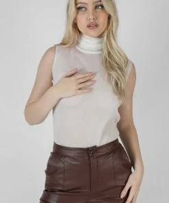 Public Desire UK Sheer Knit Roll Neck Top In White