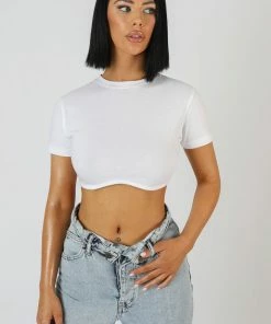 Public Desire UK Ultimate Short Sleeve Underbust T-Shirt White