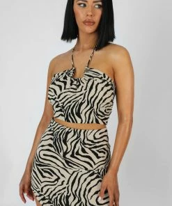 Public Desire UK Curved Hem Skirt Zebra Stone
