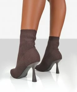 Public Desire UK REFINE CHOCOLATE BROWN KNIT POINTED SOCK ANKLE BOOTS 7 Public Desire UK REFINE CHOCOLATE BROWN KNIT POINTED SOCK ANKLE BOOTS