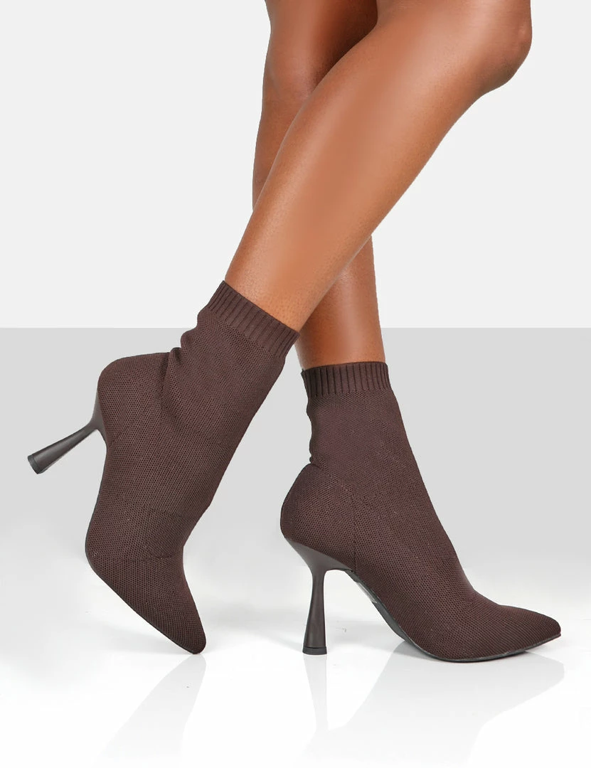 Public Desire UK REFINE CHOCOLATE BROWN KNIT POINTED SOCK ANKLE BOOTS 3 Public Desire UK REFINE CHOCOLATE BROWN KNIT POINTED SOCK ANKLE BOOTS