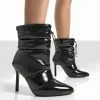 Public Desire UK Reset Black Patent Puffer Drawstring Heeled Boots