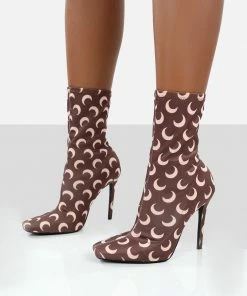 Public Desire UK NEW IN Saturn Return Brown Pointed Toe Printed Sock Boots